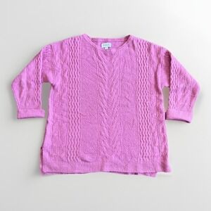 ELLE Sweater Womens XXL Pink Cable Knit Tunic Long Sleeve Crewneck Pullover‎